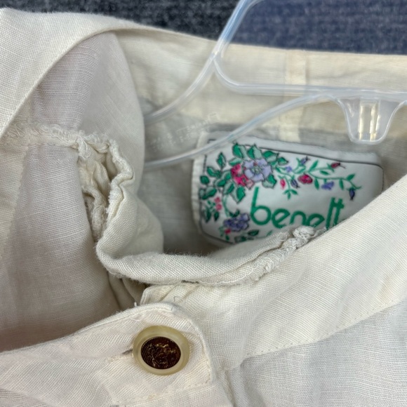 VINTAGE 80s Benetton Off White Linen Button Down Shirt Dress Tunic Womens Small - Picture 6 of 11